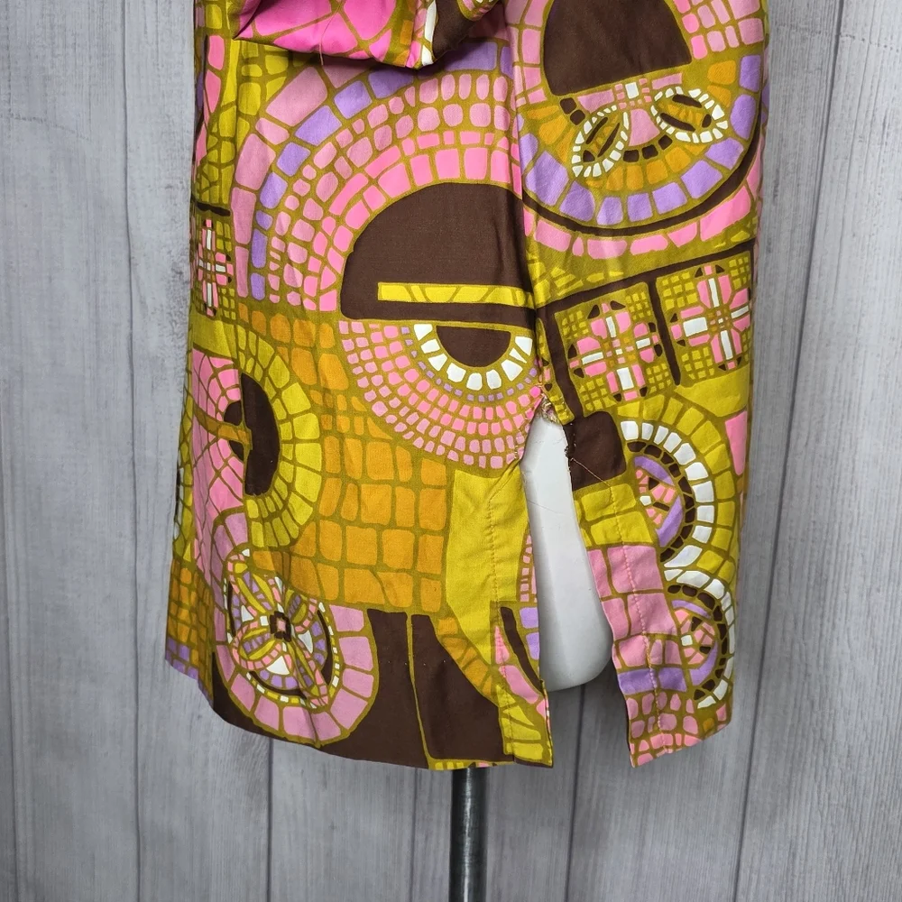 Vintage 1960s Penthouse Gallery Japan Mod Tunic Dress Pink Brown Geometric XL - Picture 4 of 9